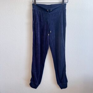 JUICY COUTURE Vintage Y2K Navy Blue Velvet Jogger Pants Womens XS Chic Glam